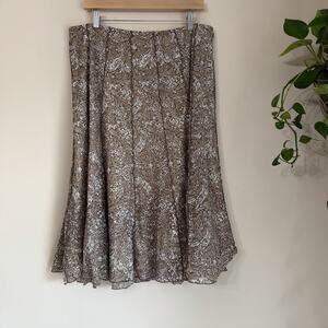 Coldwater Creek Brown White Floral Mesh A-Line Long Skirt Ruffle XL 16 Women